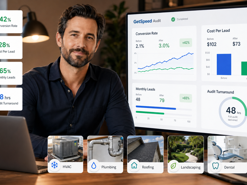 Digital marketer consultant showing website audit to a small business owner